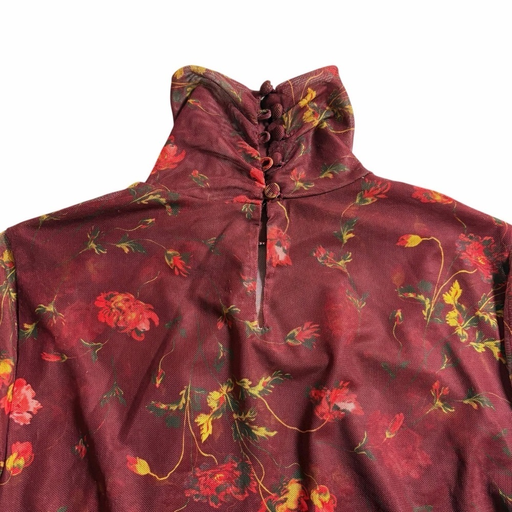 Cinq à Sept Falling Poppies Shirred Mesh Turtleneck | Floral Sheer | XS - Picture 7 of 13